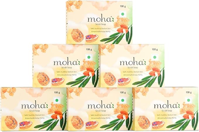 Moha: Scrub Soap, 100 Gram X 6 With Walnut, Almond Oil & Honey For Soft, Hydrate & Nourished Skin, Face, Unisex Product (Scrub Soap, Pack of 6) - Image 2